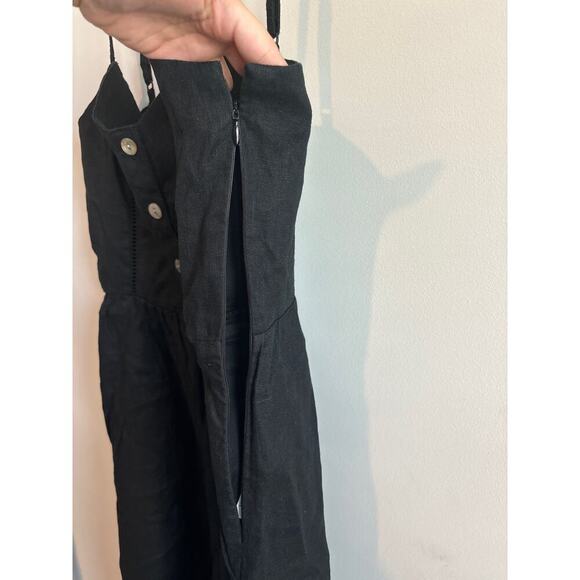 NWT Madewell Sleeveless Wide-Leg Jumpsuit in 100% Linen Black 14 *Broken Zipper* - Picture 6 of 10